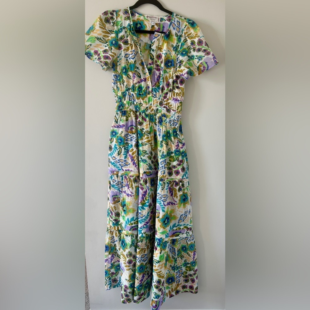 Johnny Was Ikat Bloom Tiered Floral Print Midi Dress Size Small - Picture 2 of 12
